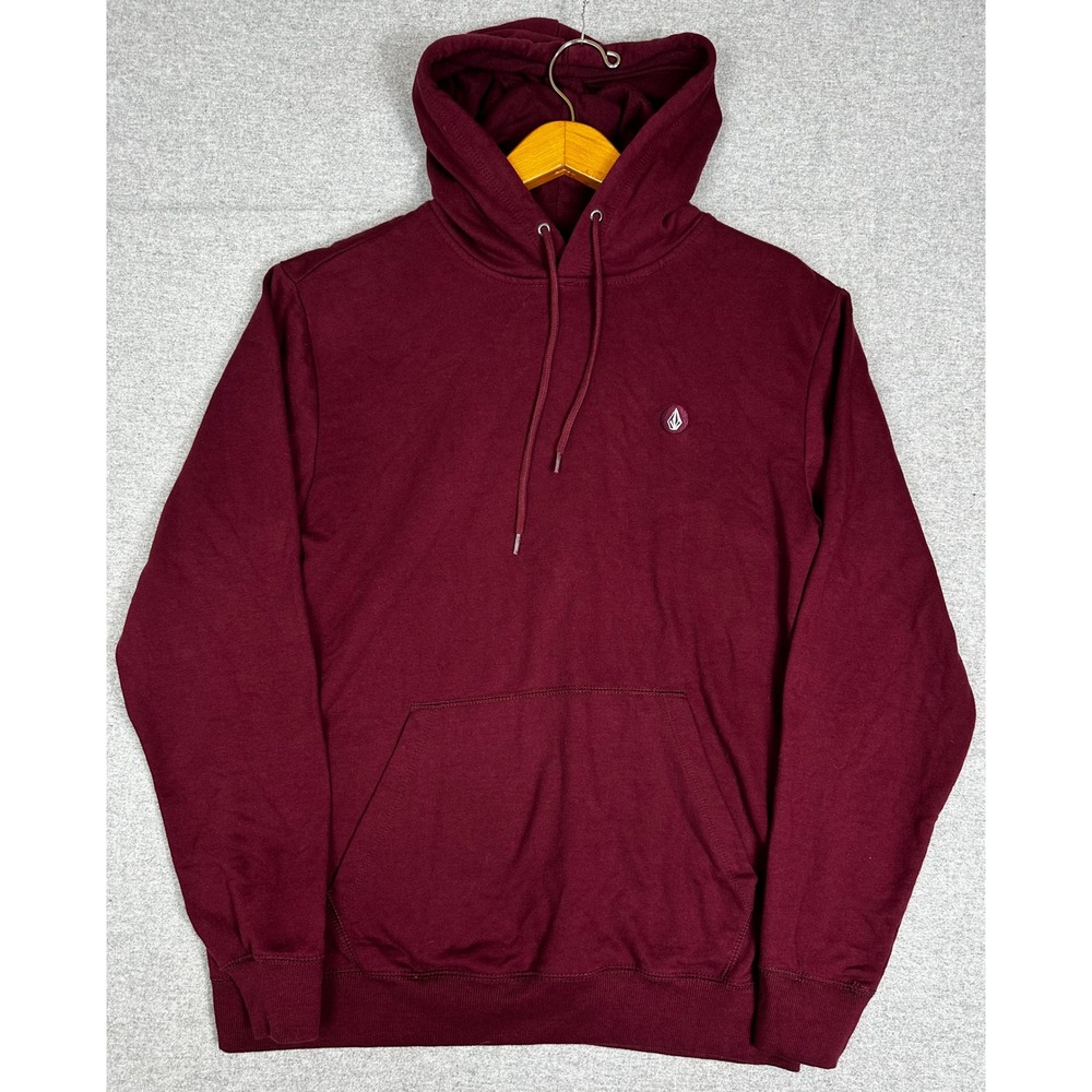 Volcom Pullover Hoodie Mens Large Maroon Stone Logo Fleece Sweatshirt